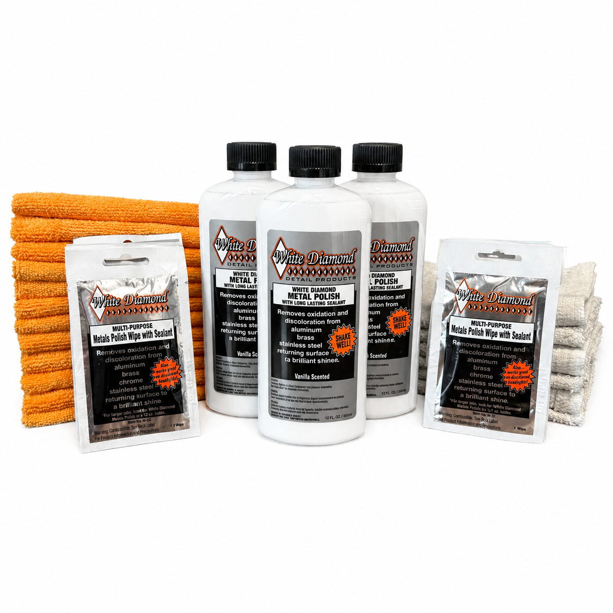 Metal Polish + Rag Bundle 12 Microfibers & 6 Terry Cloths